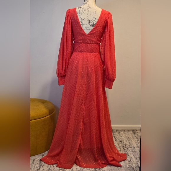 KIMBERLY GOLDSON CORAL GOLD, LESLI JACQUARD MAXI DRESS, LONG SLEEVES, SIZE S. - Picture 9 of 16